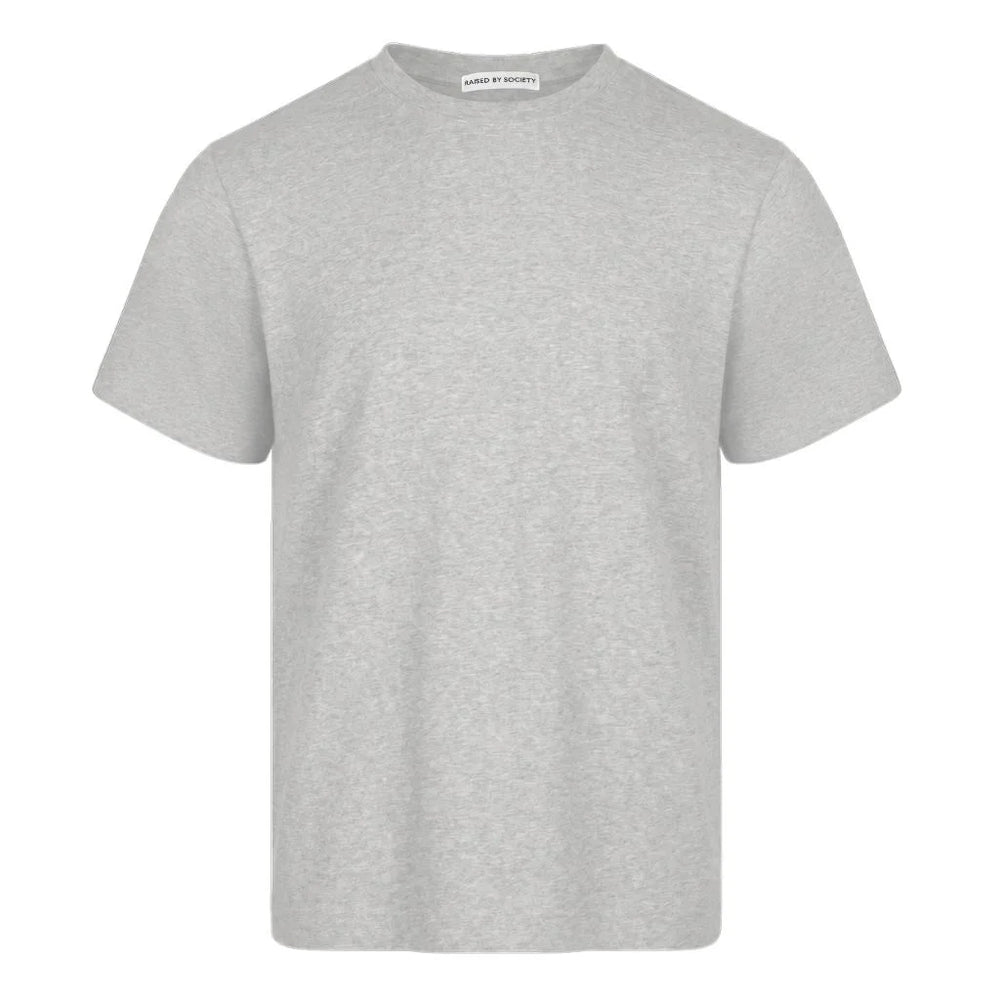 A light gray heather short-sleeve crewneck loopwheel t-shirt displayed on a clean white background.