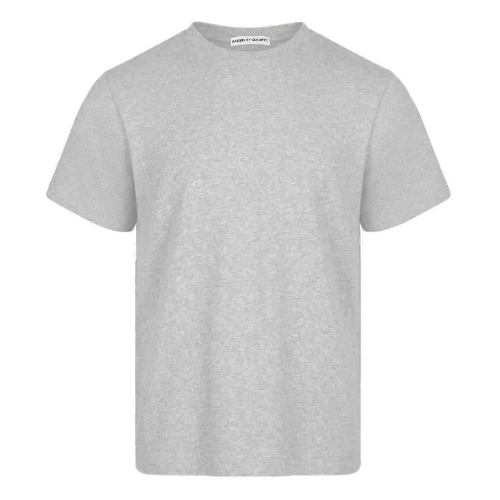 A light gray heather short-sleeve crewneck loopwheel t-shirt displayed on a clean white background.