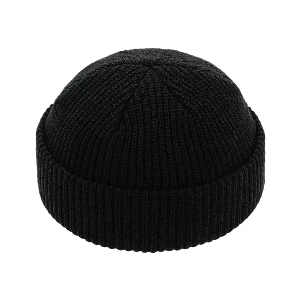 Eco-friendly black fisherman beanie made from sustainable materials