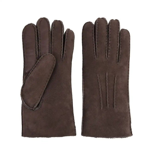 Genuine leather gloves touchscreen real lambskin. Brown gloves with white background.