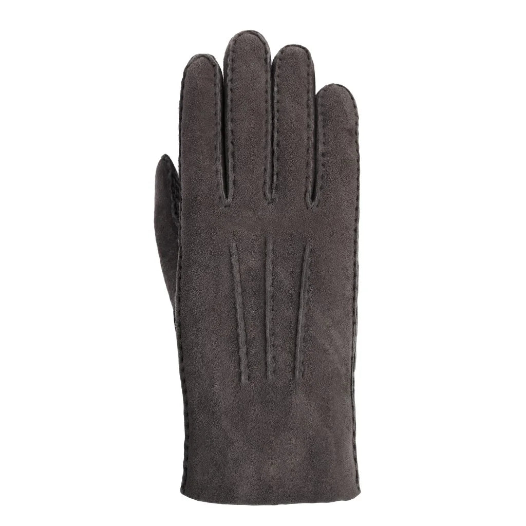 lambskin gloves for cold climate winter. Dark grey gloves with front view and white background.