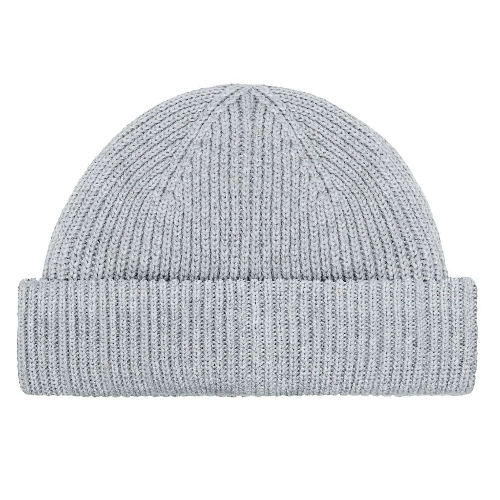 Best breathable fisherman beanie. Light grey flat beanie photo with white background.