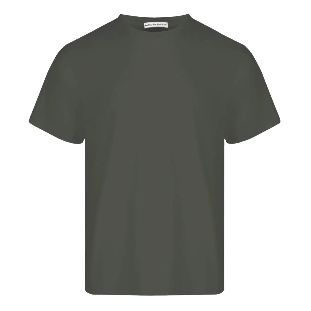 Loopwheeled t-shirt slow knitted vintage machine. Plain green t-shirt on a white background.