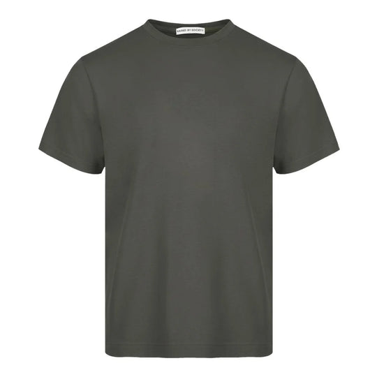 Loopwheeled t-shirt slow knitted vintage machine. Plain green t-shirt on a white background.