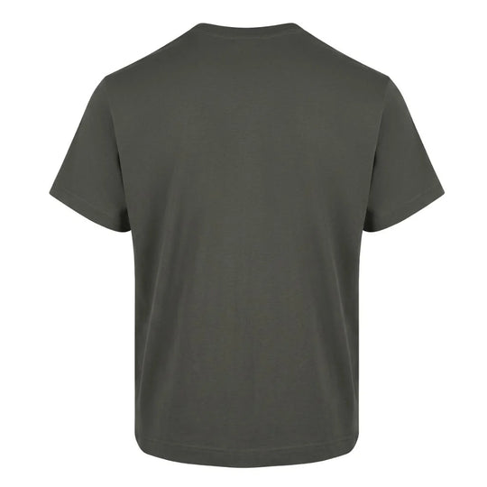 Minimalist loopwheeled t-shirt. Plain green t-shirt on a white background. Back view.